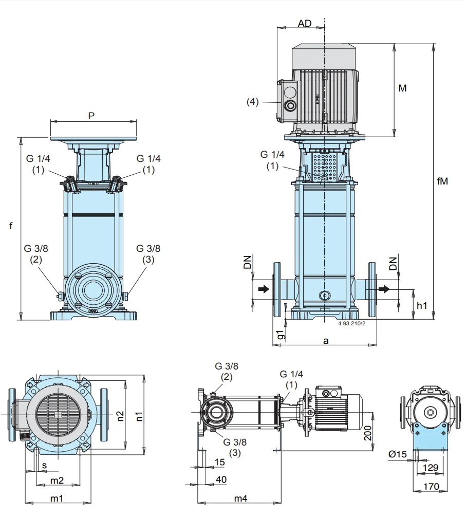 Габаритные размеры насоса Calpeda MXV 25-306