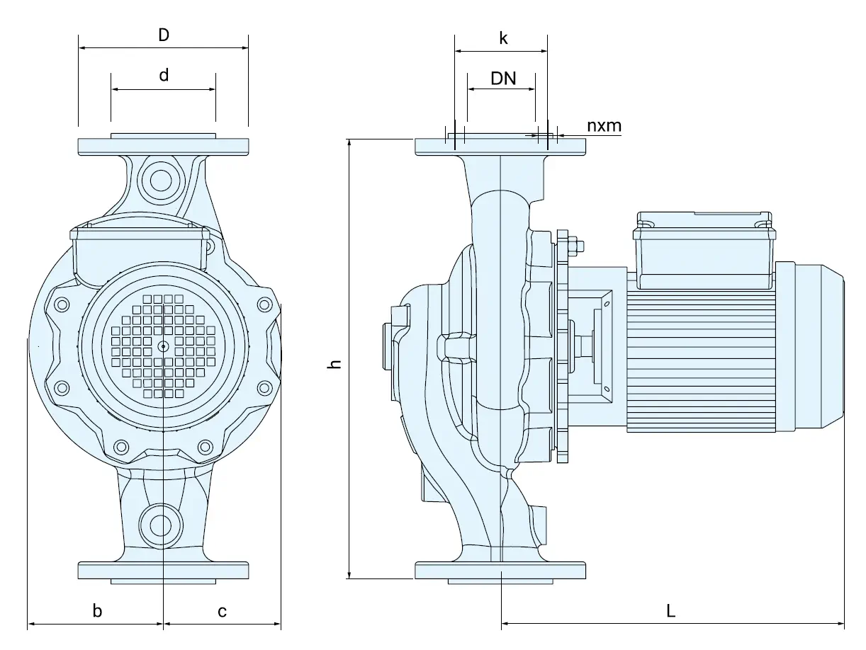 Габаритные размеры насоса Pumpiran Etaline 50-20 1,5 квт